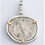 Ancient Roman Silver Double Denarius Coin in 14kt Gold  & Sterling Silver Pendant Gordian III A.D.238-244